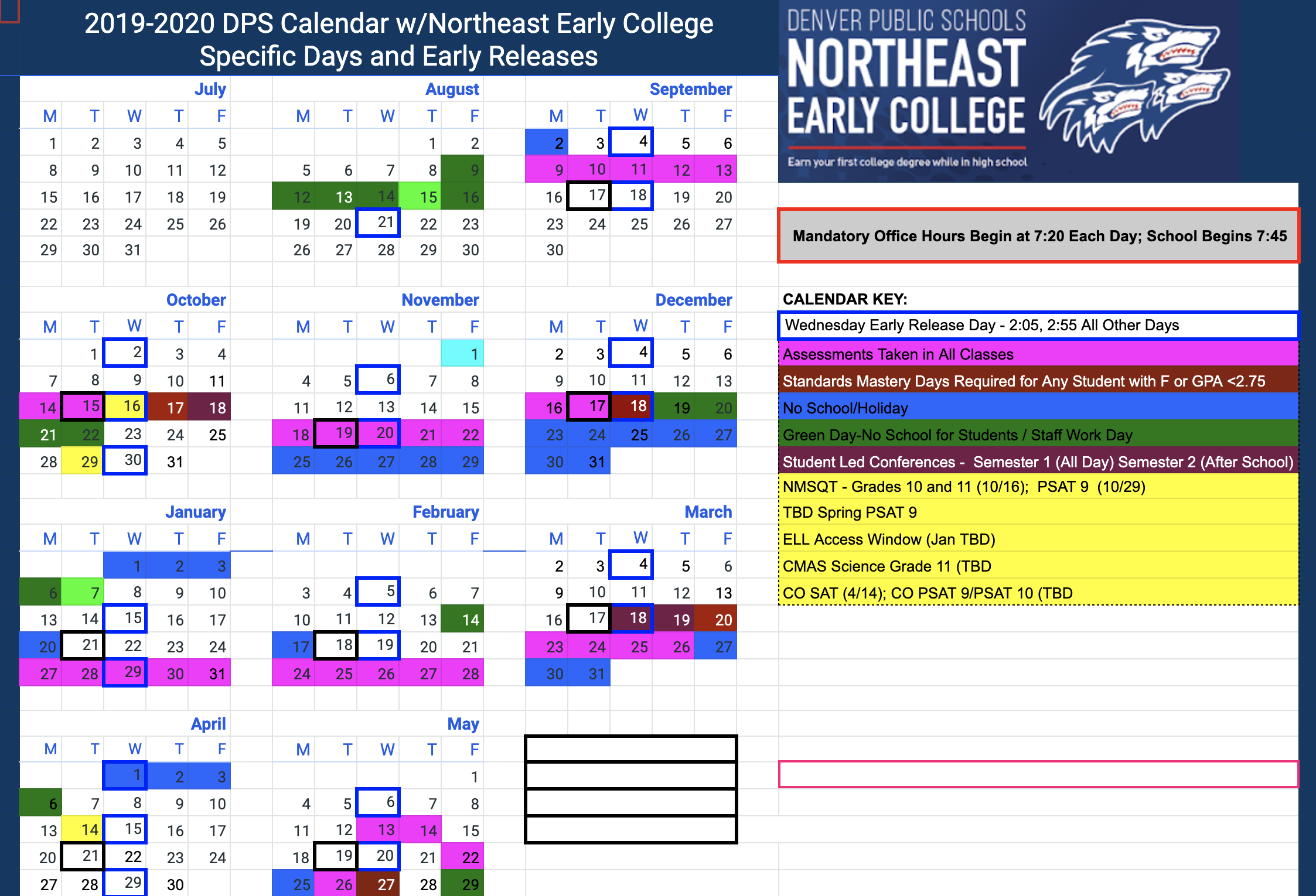 Northeast Early College » Calendars